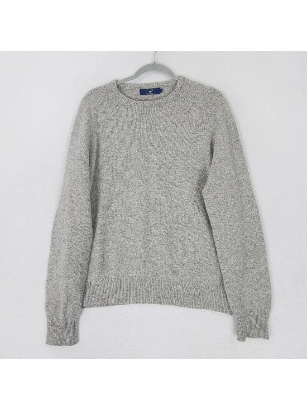J Crew Sweater Mens XL Gray 100% Lambswool Crew Neck Raglan Knit Pullover Casual